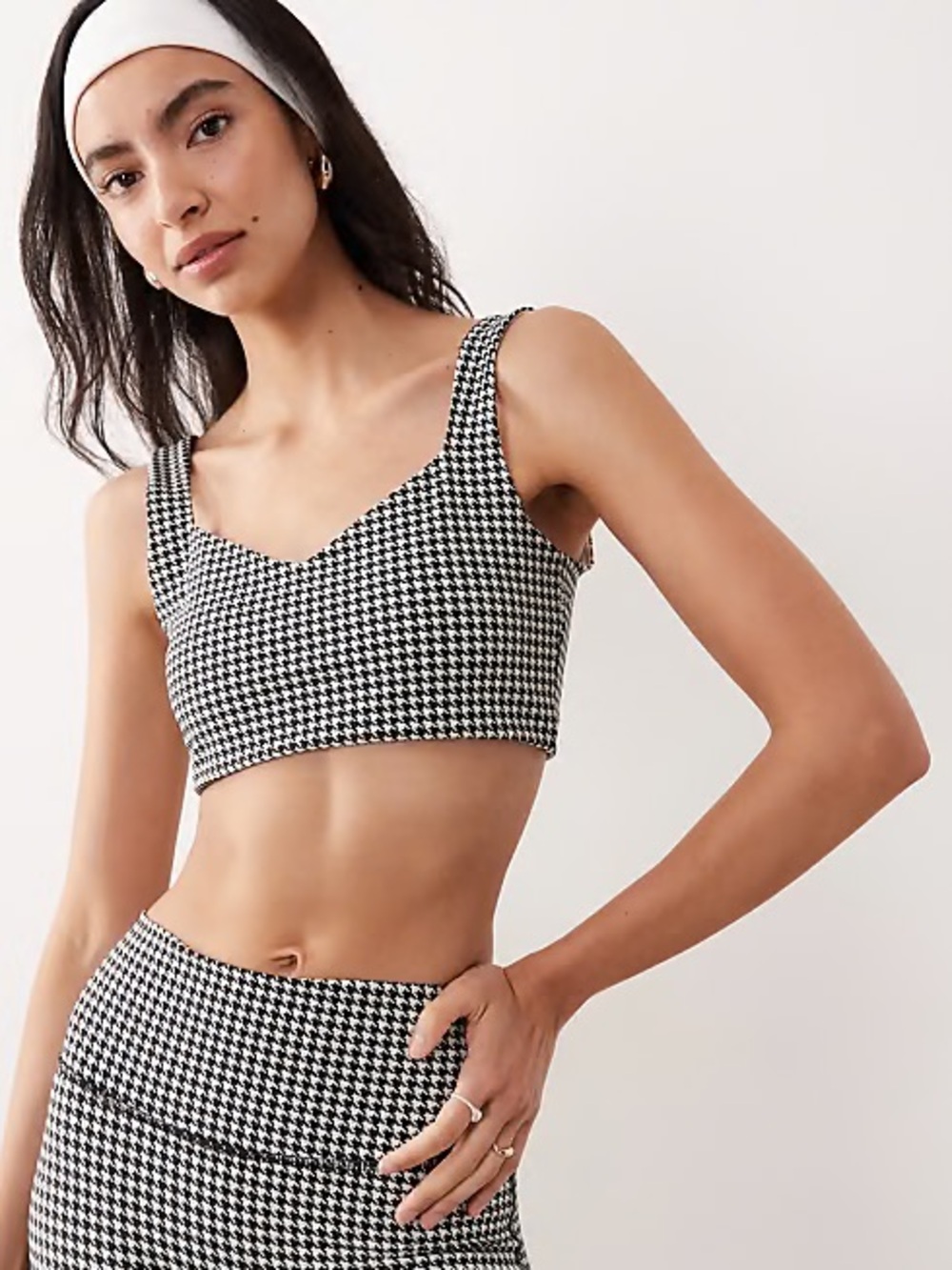 Abercrombie & Fitch YPB Sweetheart Neckline Sports Bra Black Houndstooth Small